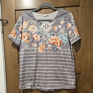 Floral Stripe Short Sleeve Tee Size L